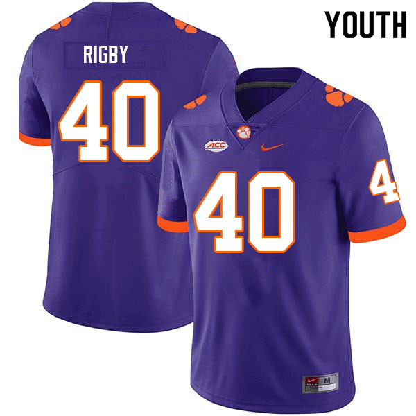 Youth #40 Tristen Rigby Clemson Tigers College Football Jerseys Sale-Purple - Click Image to Close